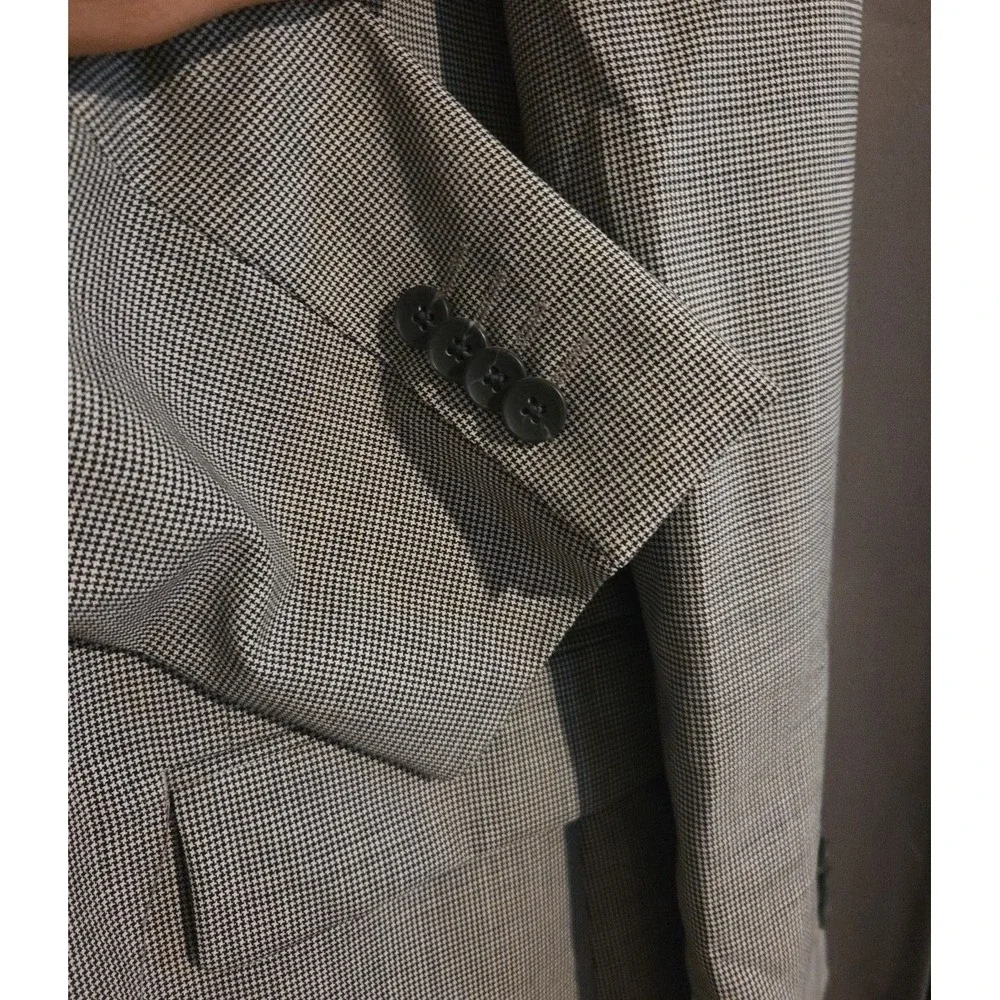 Perry Ellis‎ Portfolio Grey Black Micro Houndstooth Two Button Blazer, Men's 42R